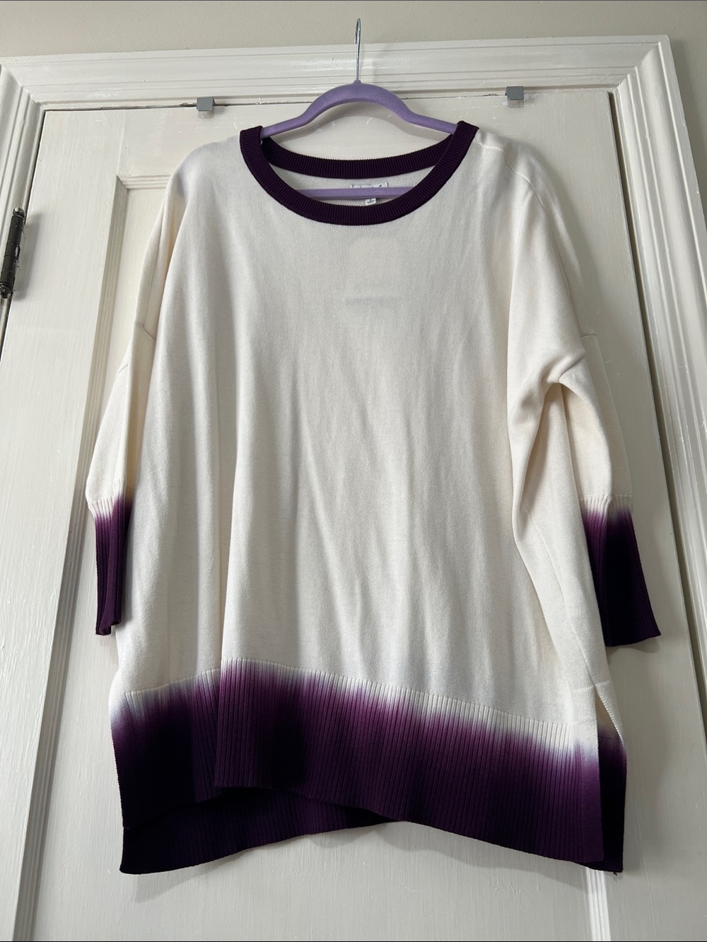 Wonderly Cream Knit Top with Purple Dip-Dye Trim